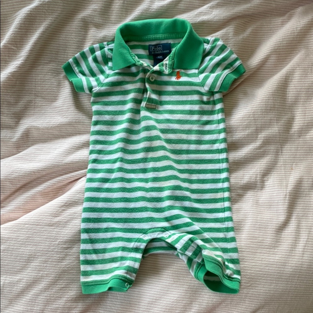 Polo by Ralph Lauren Green and White Striped Bodysuit